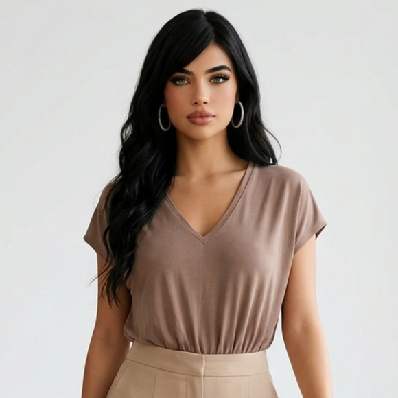 Express Tops - Express Soft Brown V-Neck Blouse Size Medium